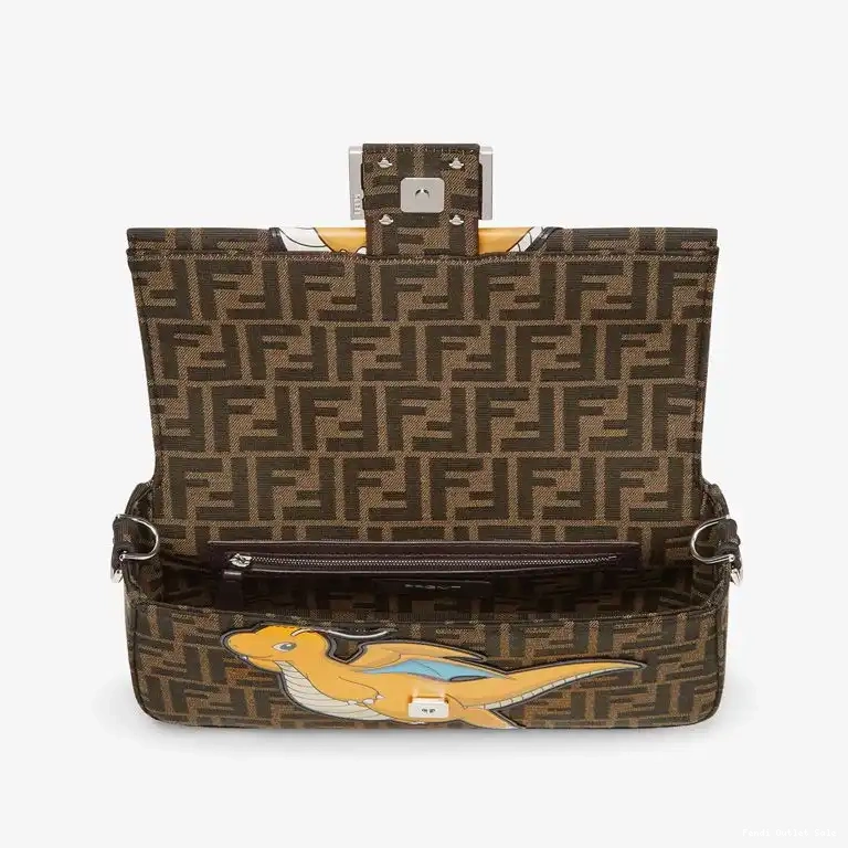 Cheap Baguette Yellow Bag Brown Fendi Motif Dragon Pokmon Fabric Medium In FF 0629